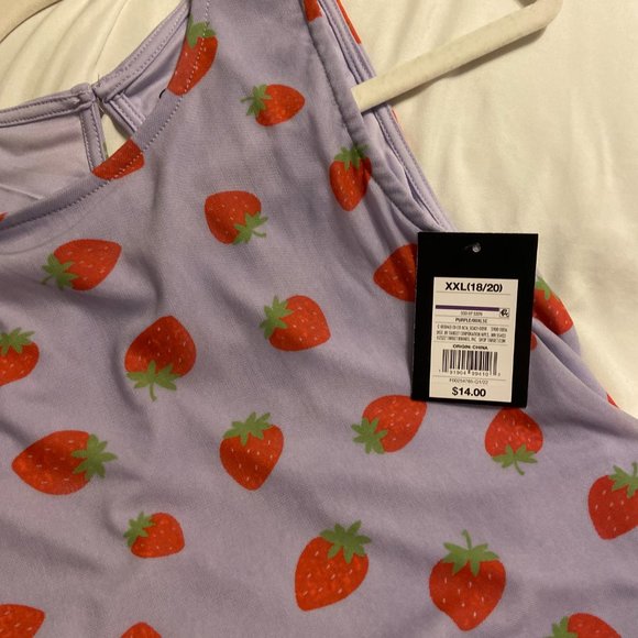 NWT Strawberry Dress Women's S/M or Girl's XXL, Mesh Fruit Purple Stretch Dress - Picture 7 of 12